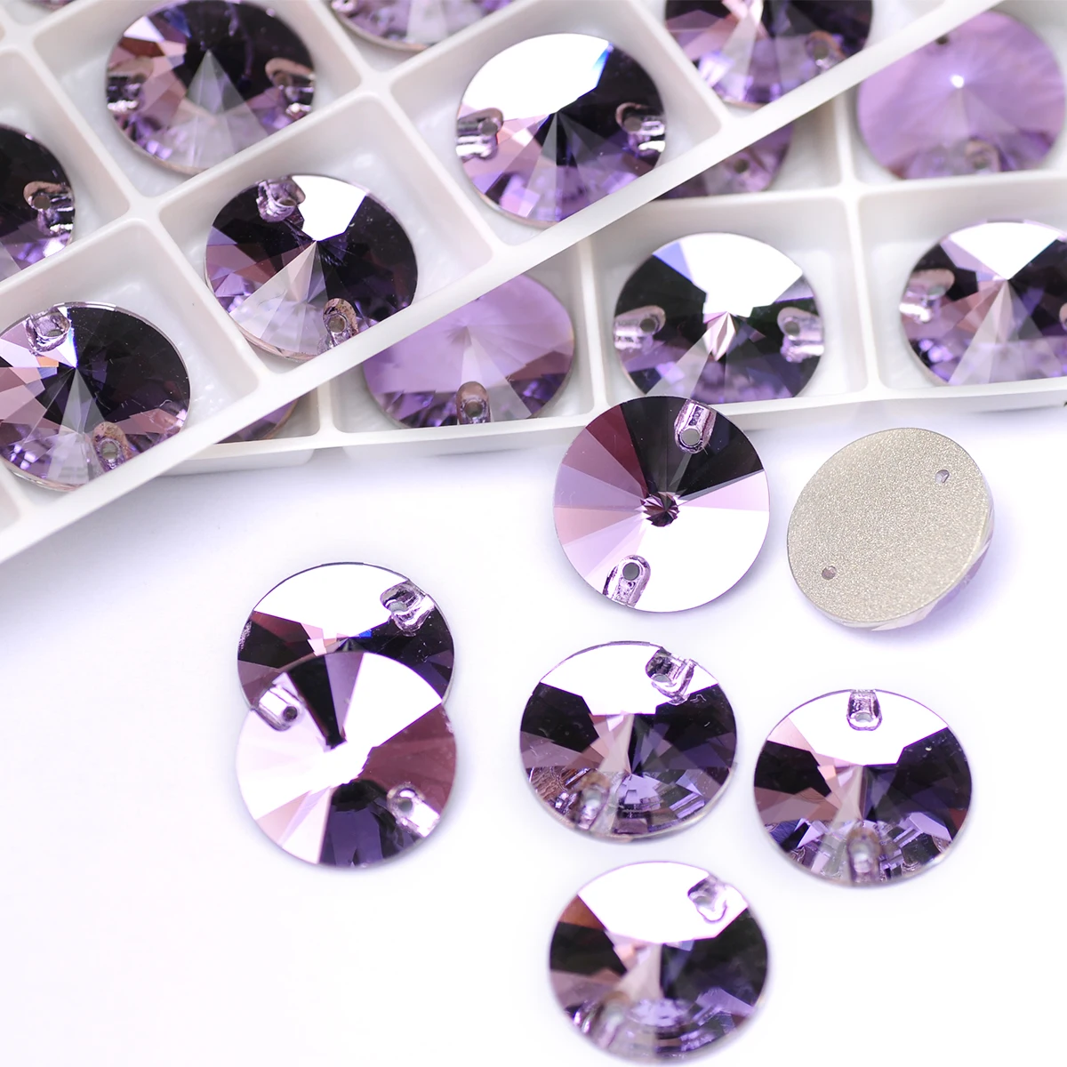 6A Bunte Strass Rivoli Runde Glas-Aufnähsteine 8-20mm Nähkristalle für Taschen, Kleidung, Schuhe, Hochzeitskleider-Dekoration – Detail 6