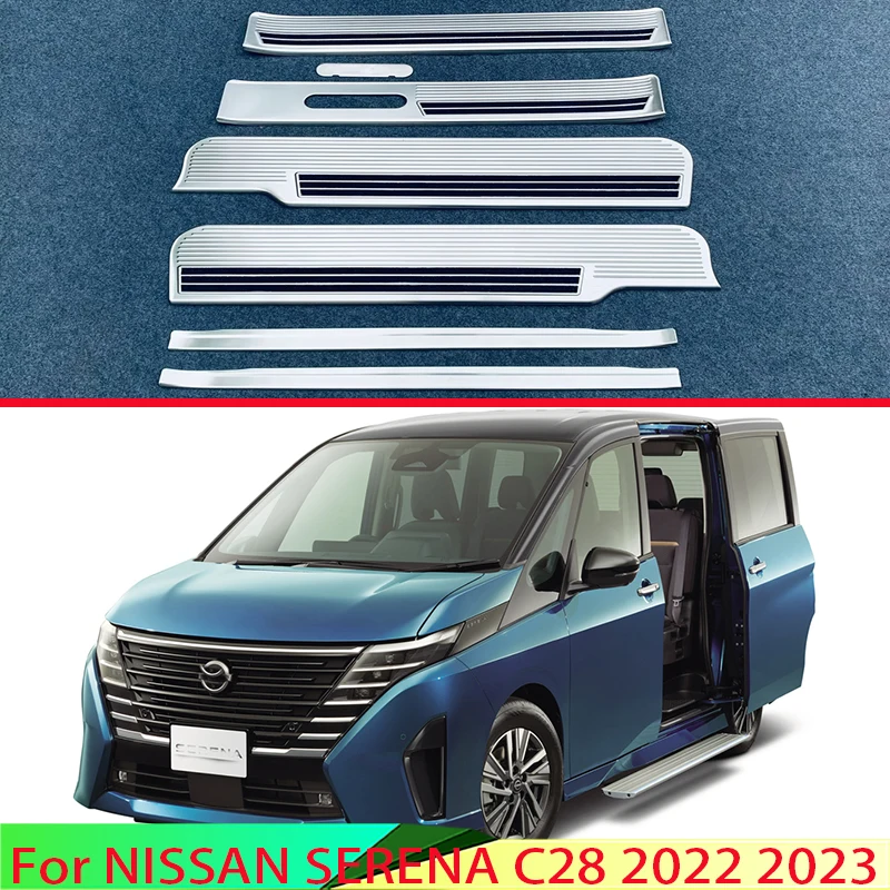 

For NISSAN SERENA C28 2022 2023 Stainless Steel Ouside Door Sill Panel Scuff Kick Step Trim Cover Protector Gasoline version