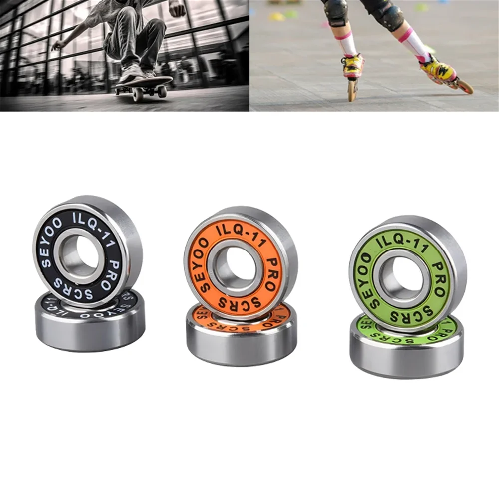 ILQ-11 High-Speed Bearings 8-Pack Low Noise Premium Quality Roller Bearings for Skateboards Longboards Inline Skates