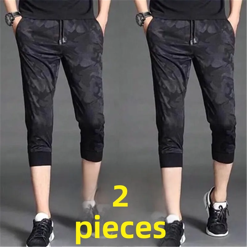 

Summer Ice Silk Elastic 7/8 Length orts Men's Sport Running Casual Pants Camouflage plus Size Versatile Riding Trousers