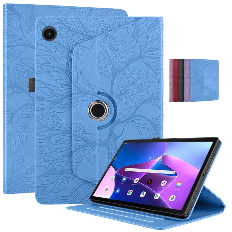 For Lenovo Tab M10 Plus 3rd Gen TB125FU Case Tree Embossed 360 Degree Rotating Flip Stand for Lenovo Tab M10 Plus Case 3rd Gen