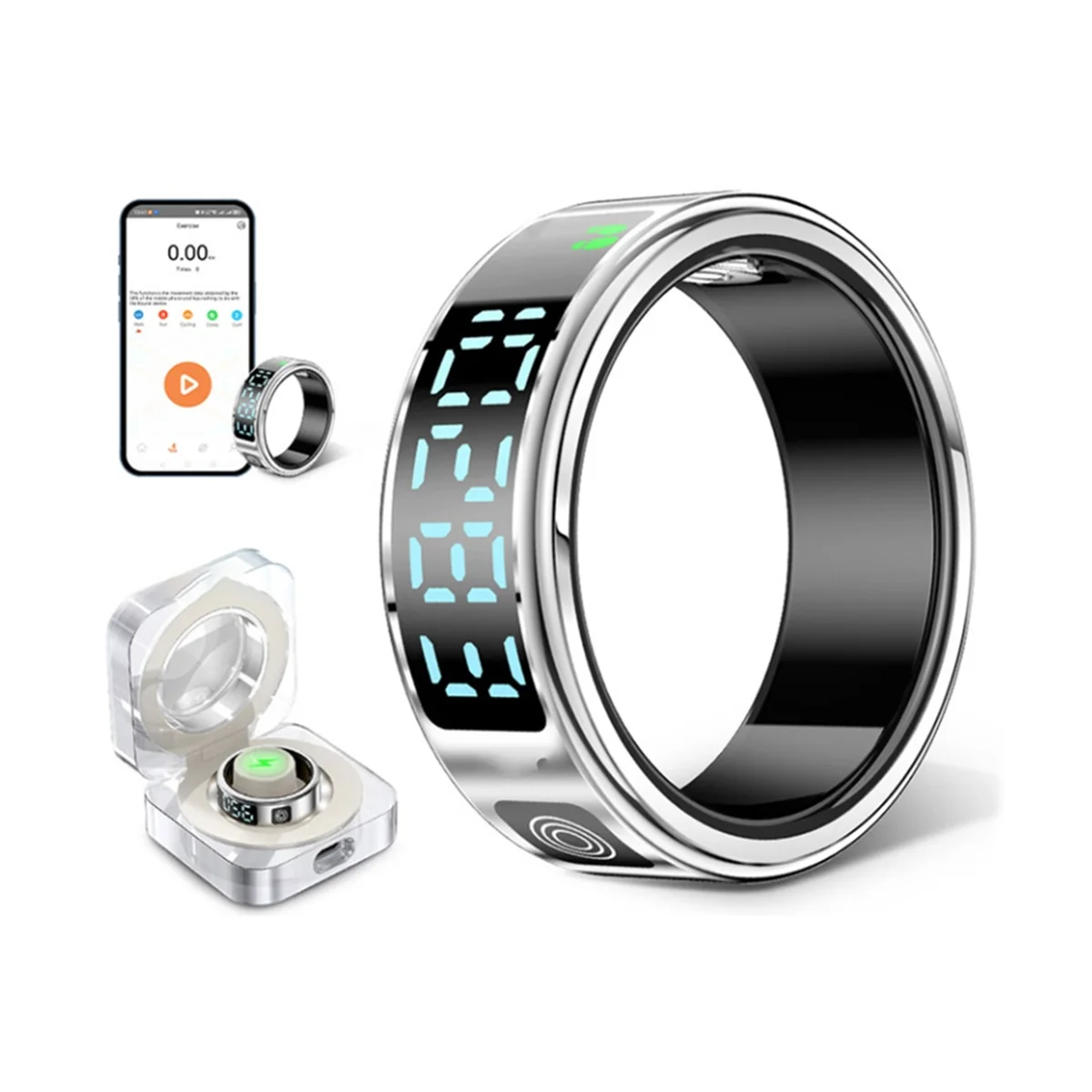 

T81C! Умное кольцо SR08 для мужчин и женщин с LED-дисплеем, мониторингом сердечного ритма и уровня кислорода в крови, мультиспортивными режимами, водонепроницаемостью 5ATM