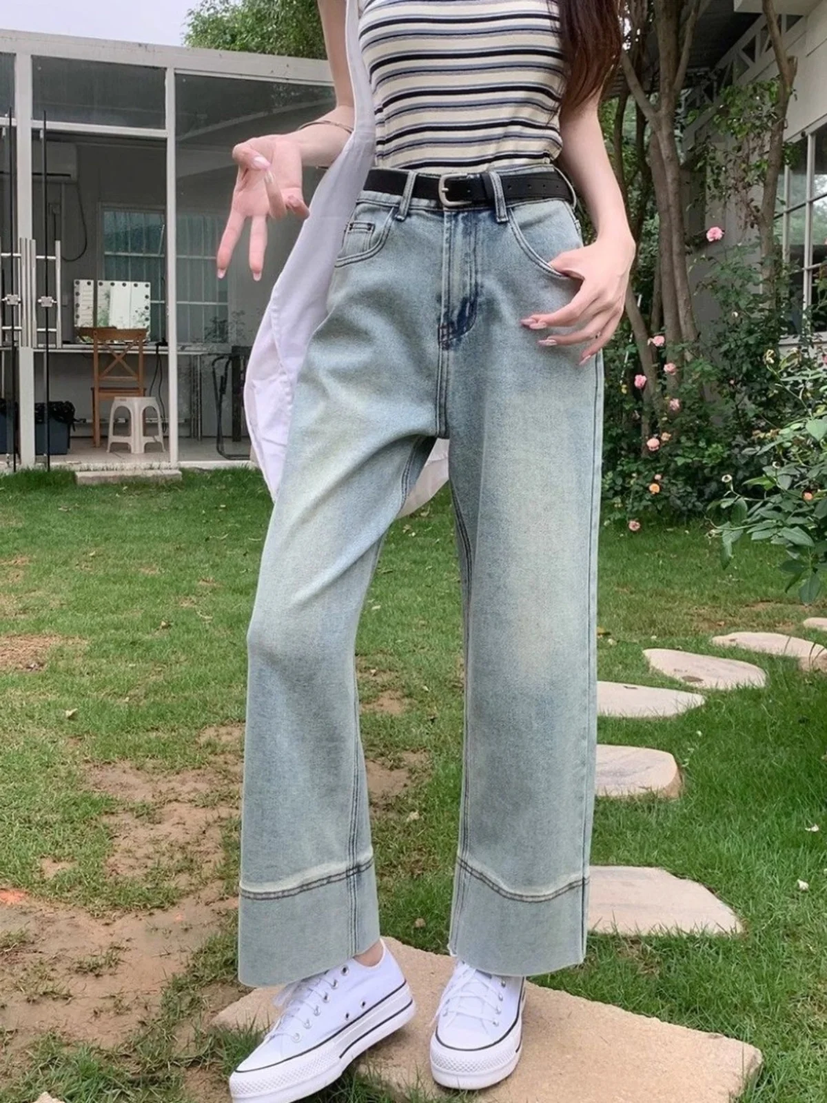 

Джинсы женские с высокой талией, широкие, прямые, свободные, весна-лето, винтажные, светлые, джинсовые, стройнящие