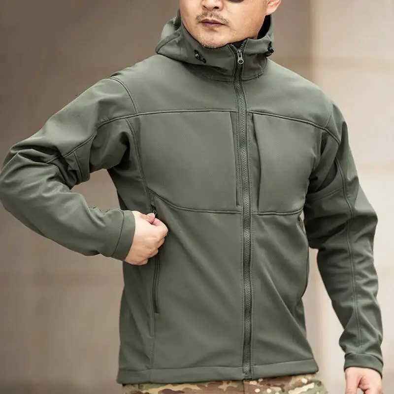 

Весенне-осенняя тактическая мужская одежда из мягкой оболочки для альпинизма, водонепроницаемая походная куртка с капюшоном, рабочая одежда с несколькими карманами, пальто