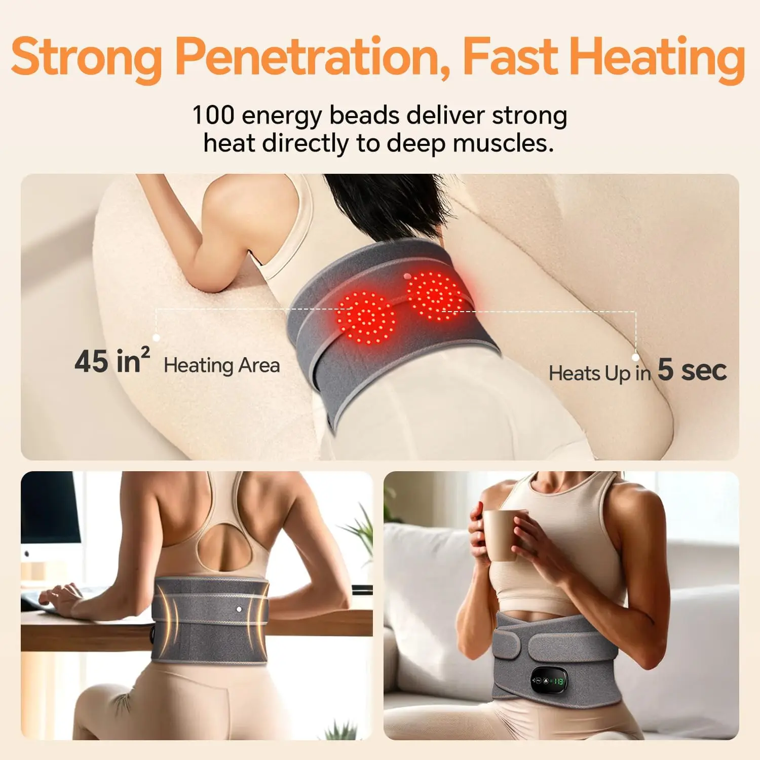 

STLFPortable Cordless Back Lumbar Massager With 3-Level Adjustable Heat Vibration 180 Mins Battery Life Heating Pad Waist Belt W