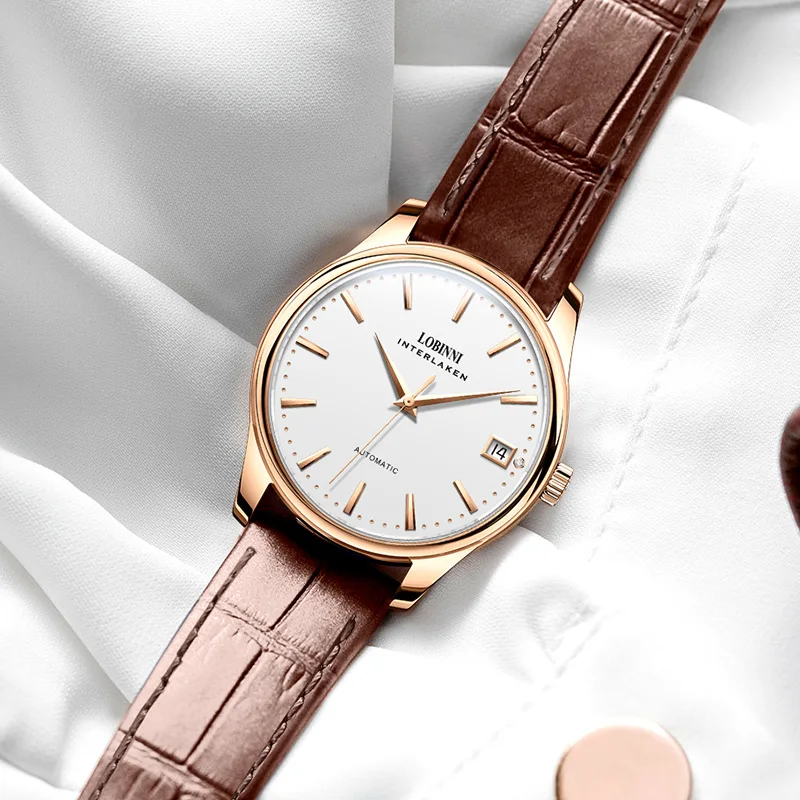 LOBINNI Fashion Women Wrist Watch 50m Water Resistant Leather Strap Luxury Automatic Watches