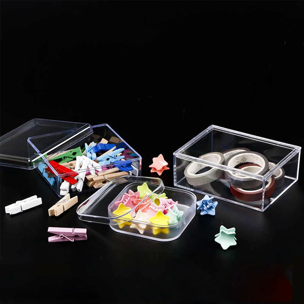 1-2Pcs Small Square Transparent PS Plastic Storage Box For Mini Crafts Case Container Display Display box with lid