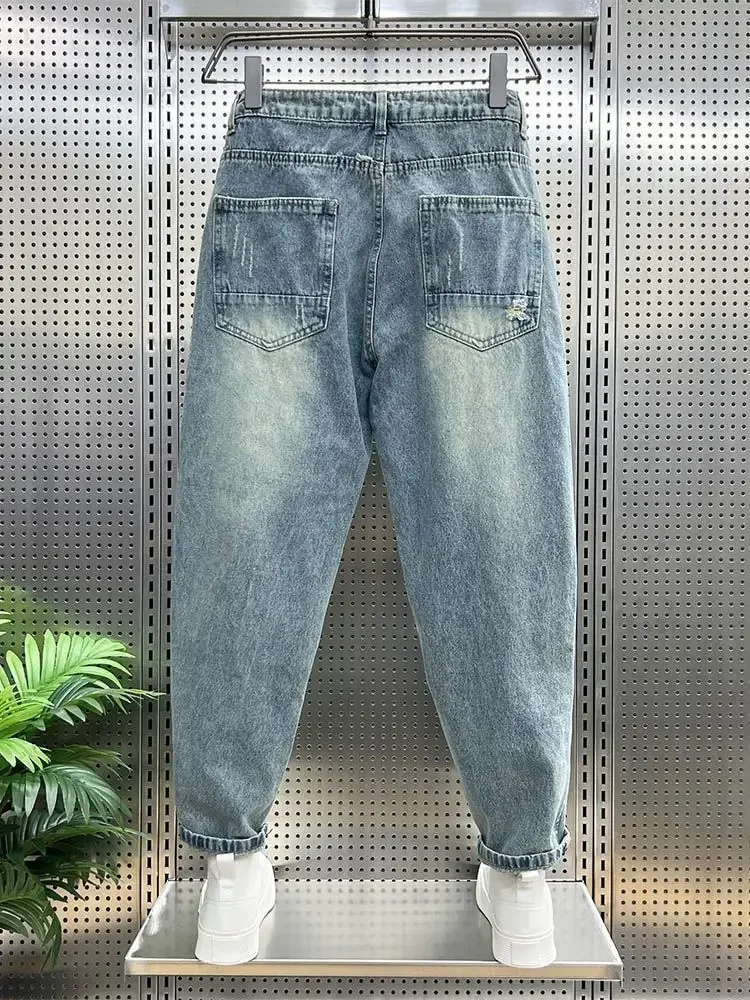 Men's Jeans with Holes Blue Trousers Torn Broken Ripped Harem Man Cowboy Pants Designer Xs Spring Autumn Casual Denim Grunge Y2k