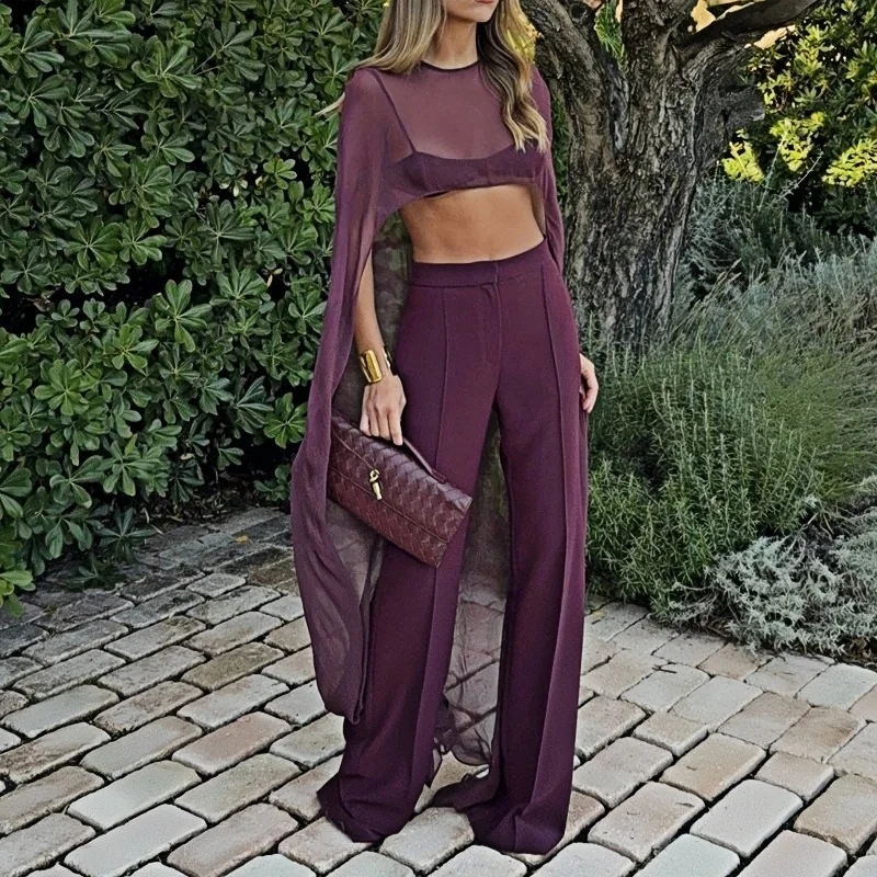 Women Chiffon Solid Color Sheer Cover-Ups Summer Holiday O Neck Cape Blouse High Low Flowy Female Jacket Long Wedding Party Tops image 5