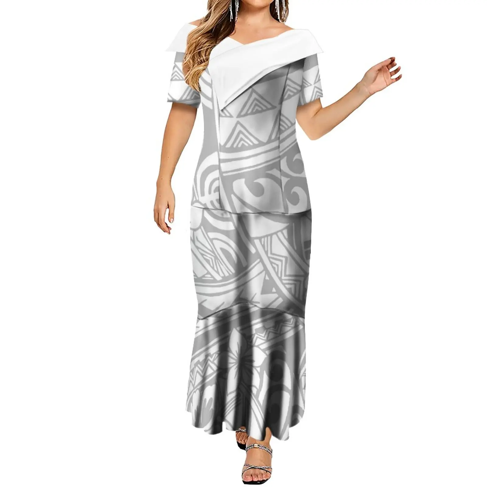 White Sunday Design Samoa Polynesian Tribal Elegant  DressesPrint On Demand Custom Mother's Day Gift Plus Size Women Dress