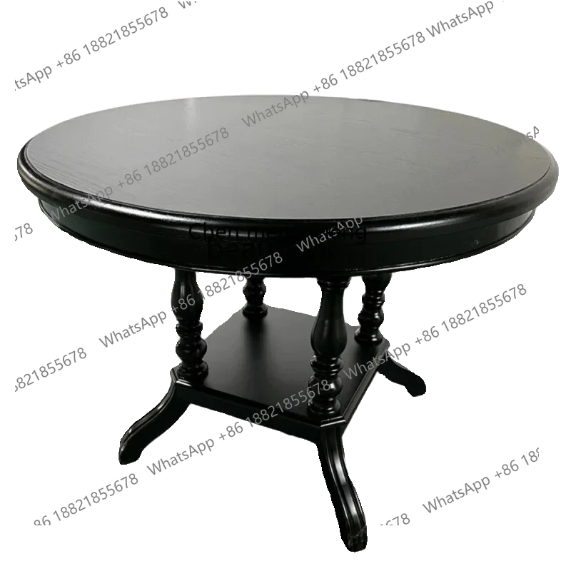 

182C French Retro round Solid Wood Dining Table European Style Living Room Home Dining Table Black Oak round Table