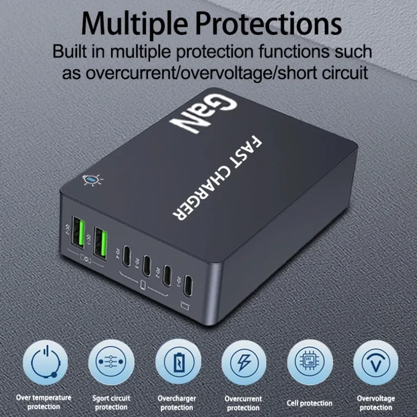 # GaN Настольный 6-портовый планшет с быстрой зарядкой, USB PD QC3.0, зарядная станция для смартфона, ноутбука, быстрые зарядные устройства для домашнего офиса