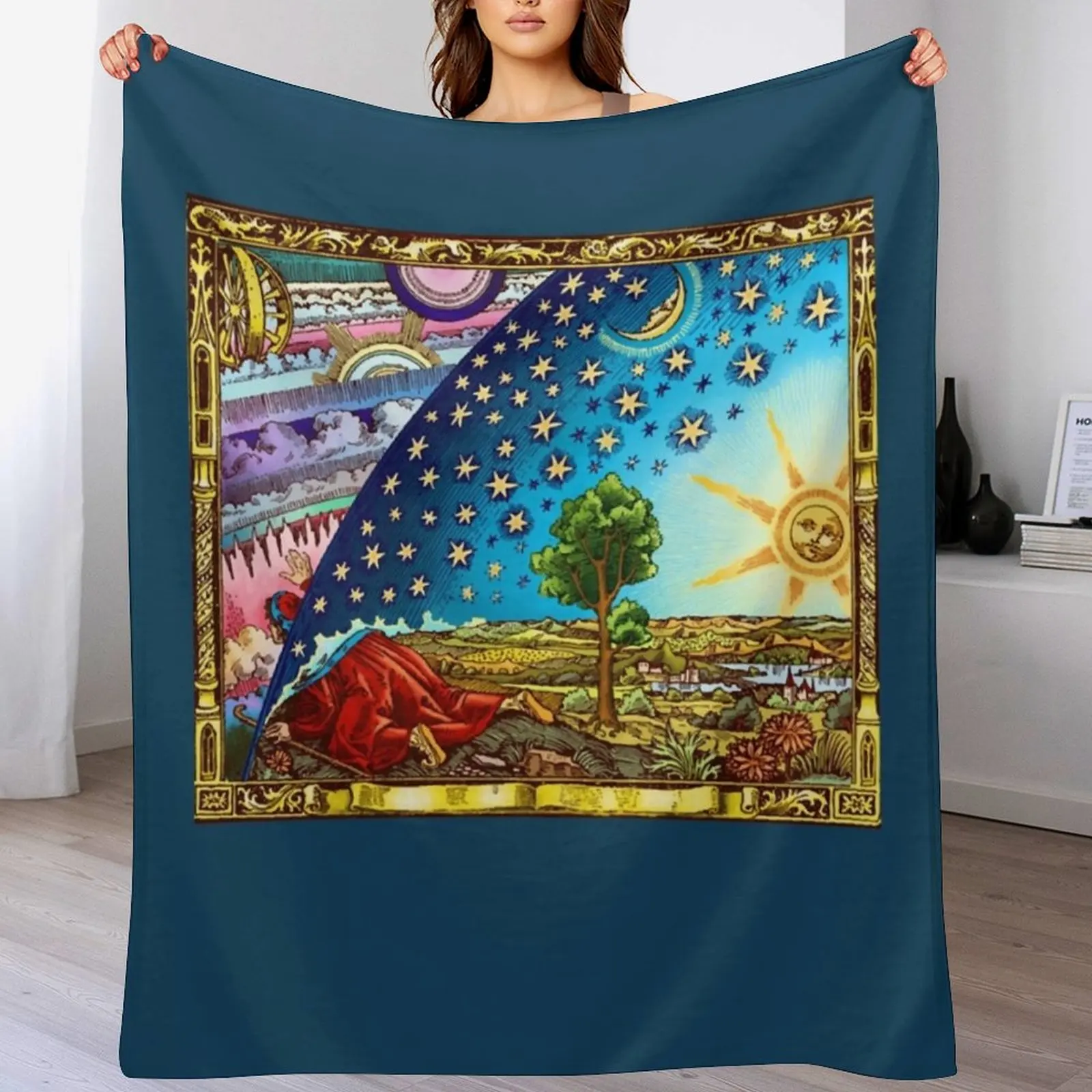 

Flammarion Woodcut Flat Earth Throw Blanket Soft Warm Blanket Gift for Men Women Adults