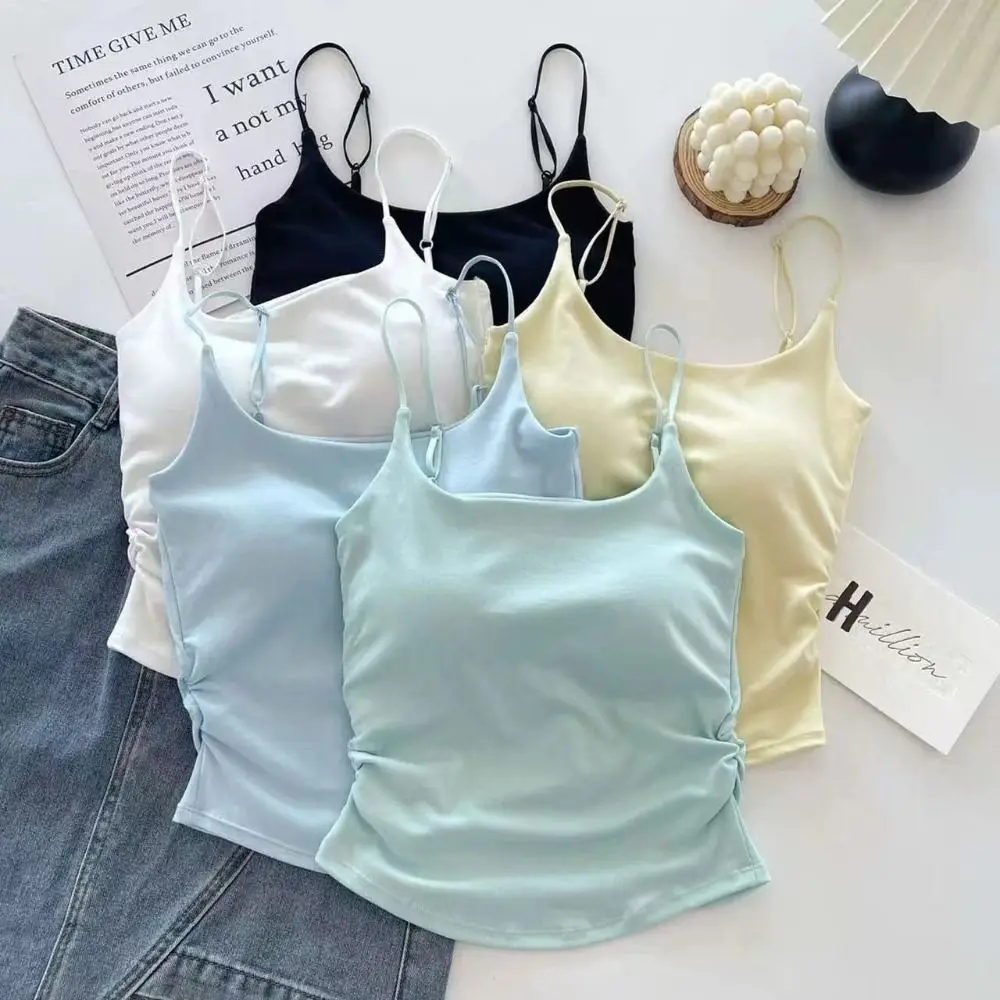 

Simple Sleeveless Suspender Vest Slim Underwear Camisole With Padded Cups Short Vest for Women