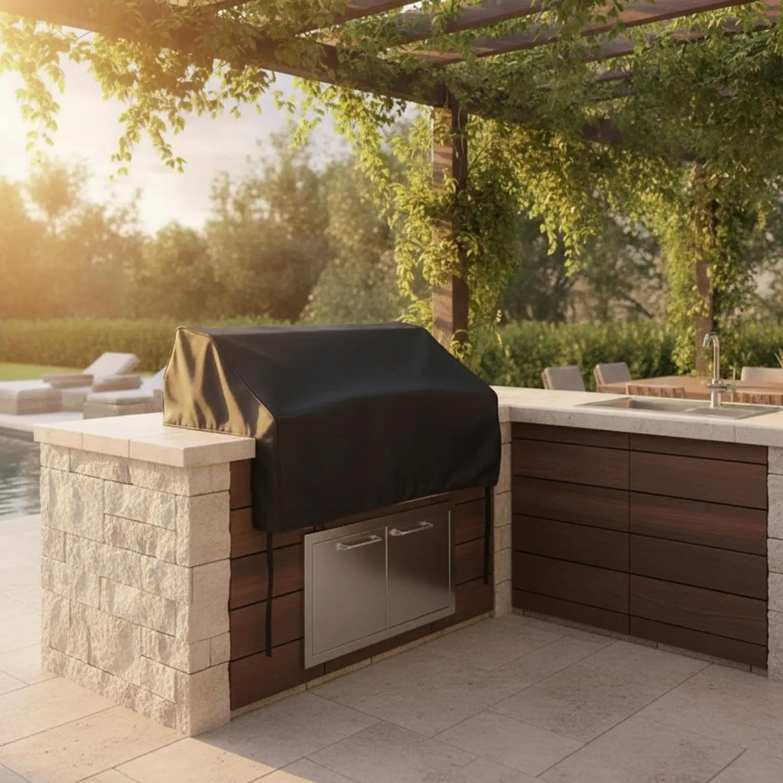 Outdoor Barbecue Grill Cover for Gas Smoker Patio Deck Waterproof Dustproof Weatherproof Oxford Cloth