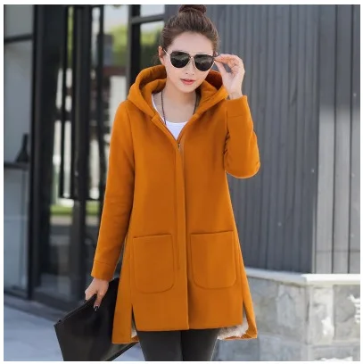 2022 Autumn Winter Women\'s Fleece Jacket Coats Female Long Hooded Coats Outerwear Warm Thick Female Red Slim Fit Hoodies Jackets