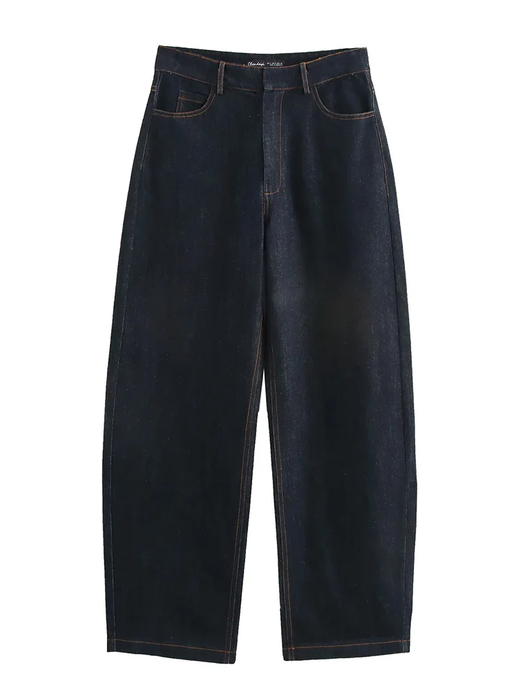 

Willshela Women Fashion Denim Blue Front Zipper Latern Pants Vintage Mid Waist Full Length Female Chic Lady Trousers