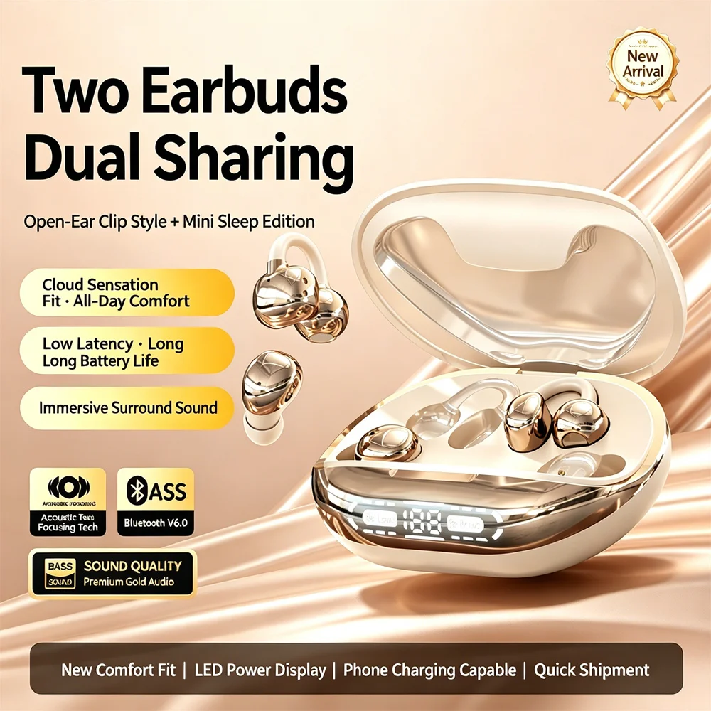Couples Electroplated Bluetooth Headset Battery Digital Display Long Battery Life 4 Headphones In-Ear+Ear Clip Sports Headphones