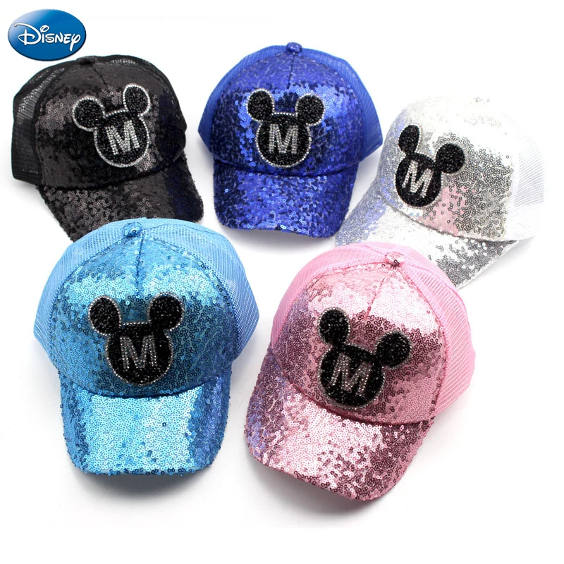 New Disney Children Baseball Caps Breathable Mickey Sequin  Cartoon Sun Visor Hat Boys Girls Adjustable Leisure Peaked Caps