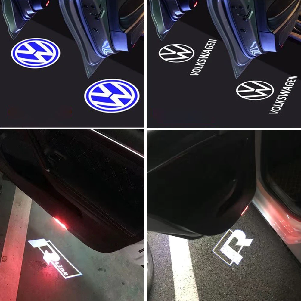 High quality 2pcs Car LED Door Welcome Light Laser Projector Badge Lamp For Volkswagen VW Golf R Rline  Beetle Passat Polo Jetta