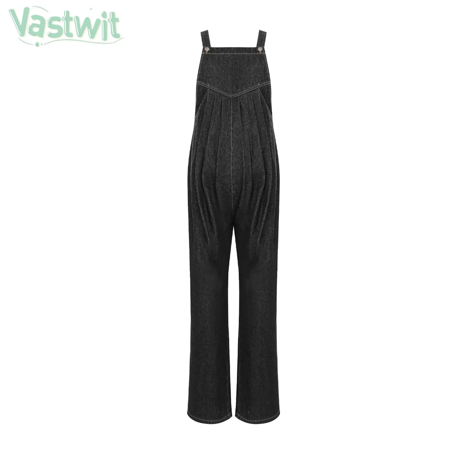 

Pregnant Women Fashion Casual Denim Overalls Sleeveless Adjustable Suspenders Straight Wide-Leg Loose Pleated Jumpsuit Jeans Bib