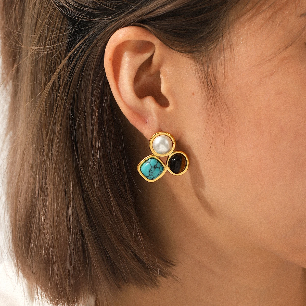 الفولاذ المقاوم للصدأ تصميم فريد من نوعه أقراط مربع الأحجار الكريمة اللؤلؤ المألوف البوهيمي أقراط شخصية ريترو 2025 هدية عيد