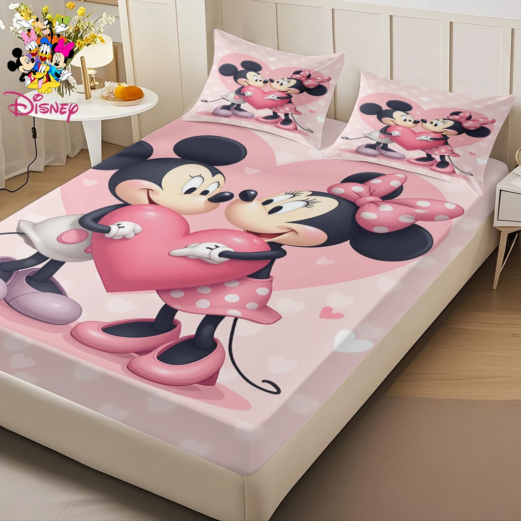 2/3 قطعة مجموعة ملاءات ديزني ميكي وميني ذات طابع قلب 100% بوليستر صديقة للبشرة وقابلة للتنفس