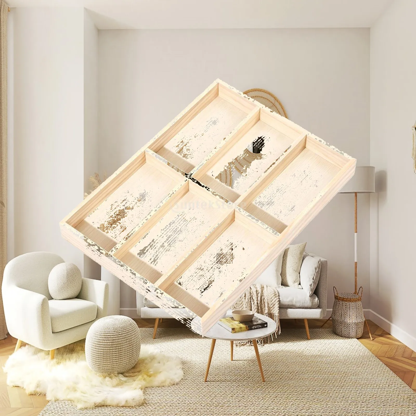 Multi-Compartment Eyewear Tray Wood Construction Eyeglass Display Organizer
