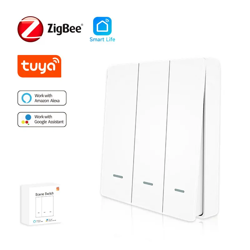 Tuya Zigbee Smart Switch 1/2/3 gang Wireless Wall Push Button Scene Switch Battery Powered Smart Home Smart Life Remote Control