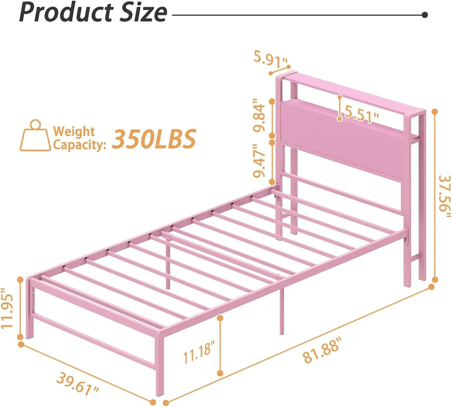 Twin Bed Frames for Kids with 2 Tiers Wood Storage Shelves Headboard, Twin Size Bed No Box Spring Needed Under Bed