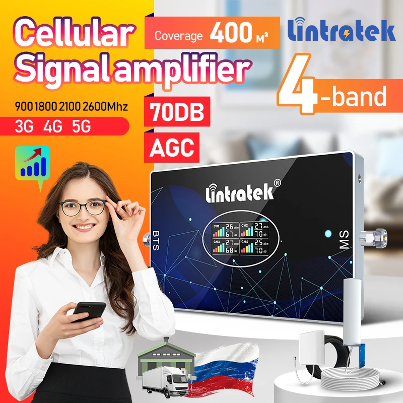 Lintratek Cellular amplifier 4-band 3g 4g signal amplifier cellular Enchance the signal for Home Cellphone signal booster ﻿