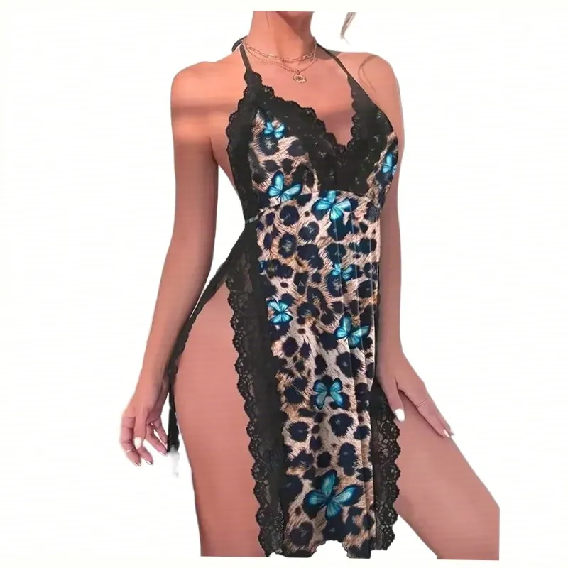Large Size Women's Sexy Loose Fit Nightgown with Side Slit Comfortable Sleepwear Home Pajamas Underwear
