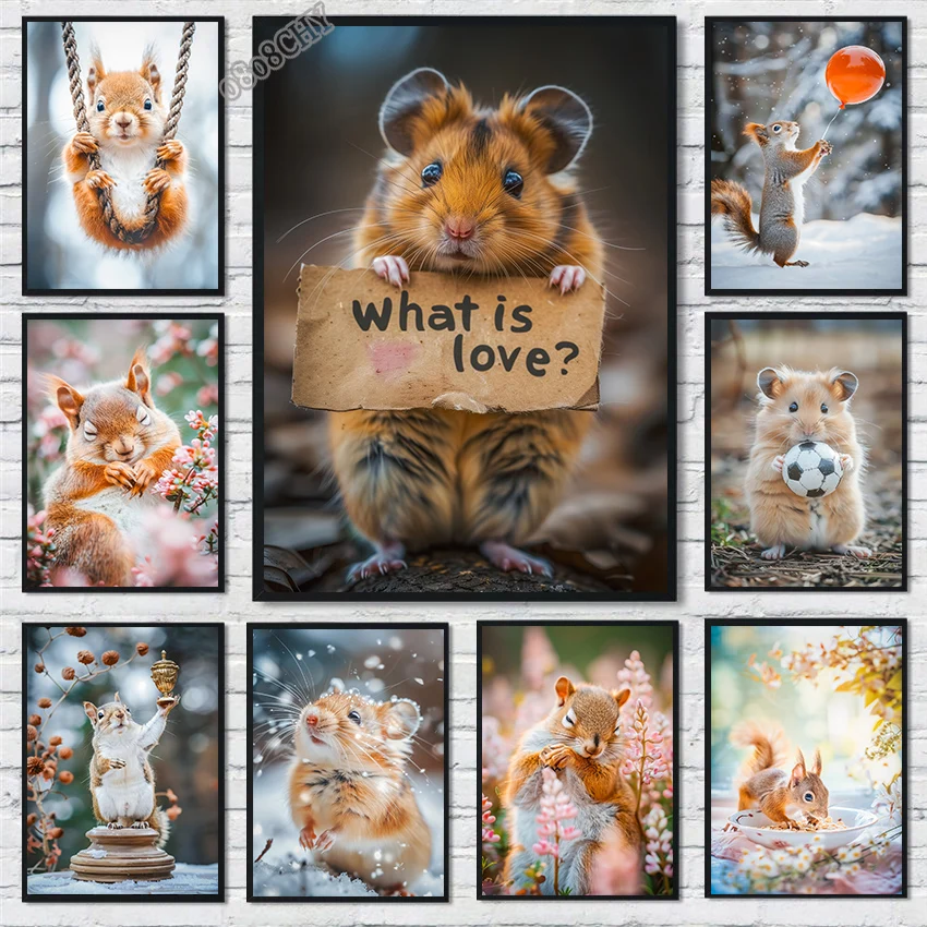 HD Cute Hamster Posters Canvas Prints Art What Is Love Hamster Canvas Painting Modern Cute Animal Wall Art Mural Home Decor