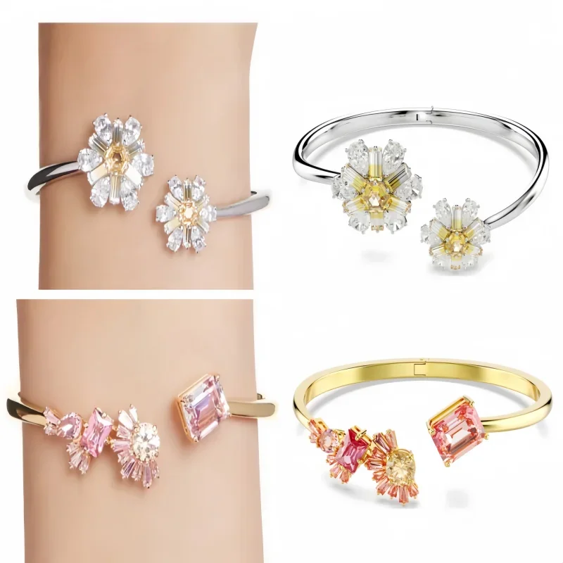 

High quality S925 sterling silver chrysanthemum bracelet, personalized gold pink diamond flower crystal women's bracelet