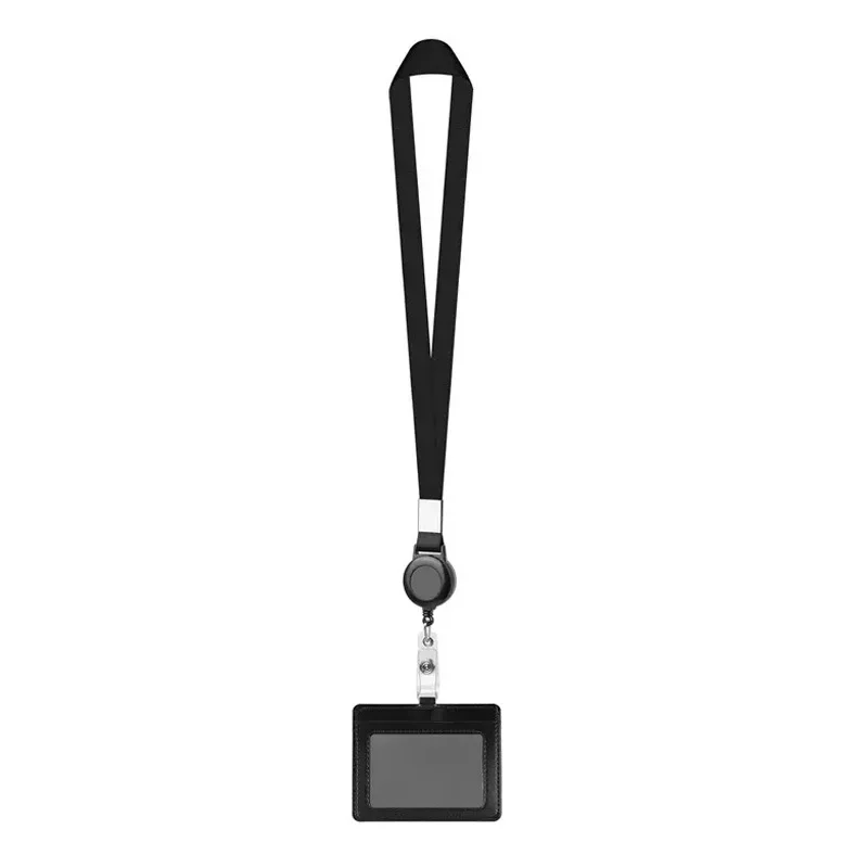 Simplicity ID Card Holder for Worker Black Color Retractable Badge Reel Lanyard Easy-pull Buckle Work Card Badge Office Supplies