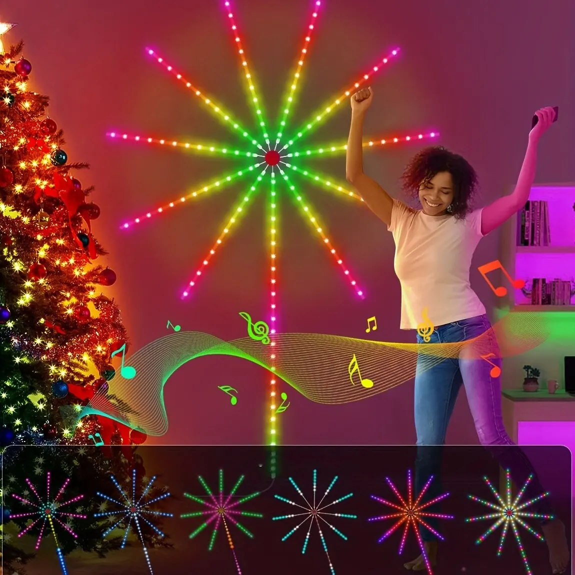 Fireworks LED Light Strips Intelligent Bluetooth Music Responsive Lights Festive Party Decorations Indoor Atmosphere Enhancers