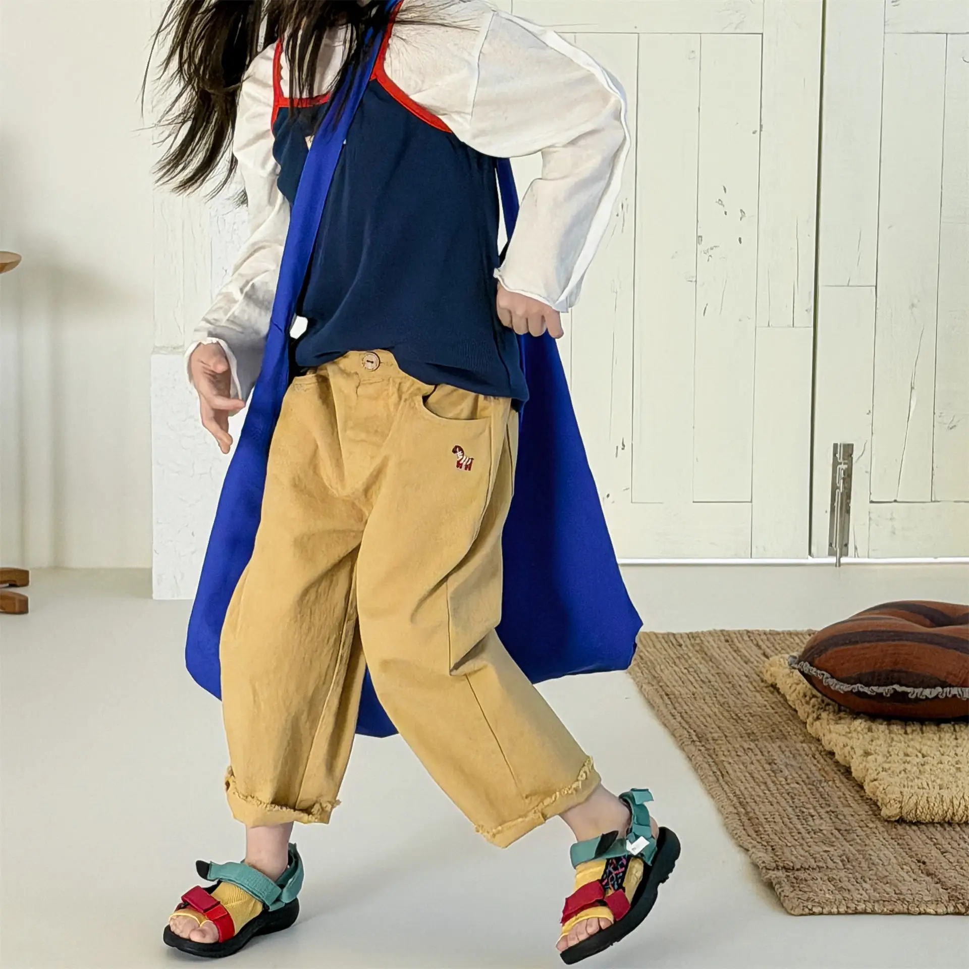 

2026 Spring New Children Trousers Cotton Toddler Boys Fashion Harem Pants Cute Embroidery Girls Casual Pants Kids Clothes