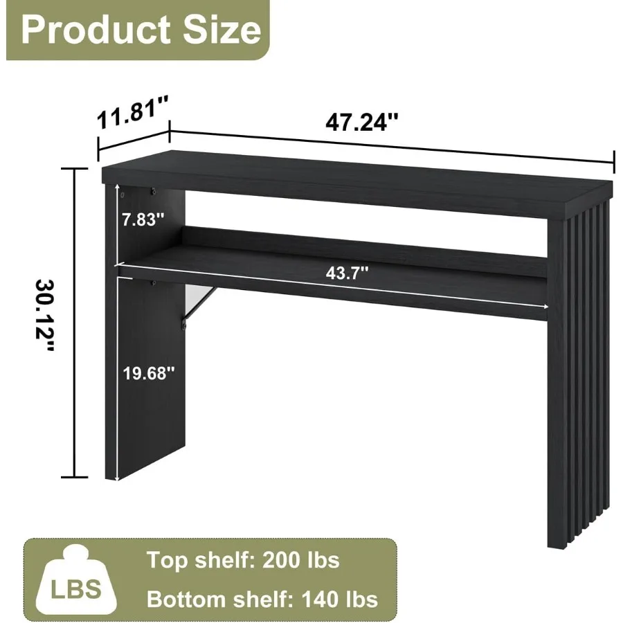 Console Table with Storage Black Entryway Table Wooden Couch Tables Behind Sofa for Living Room 2 Tier Front Door Entrance Tabl