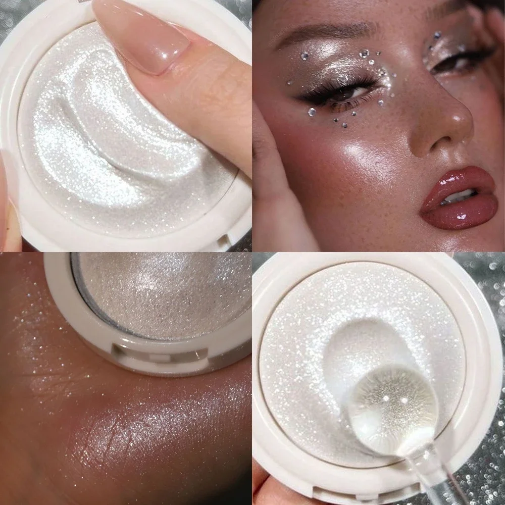 Monochrome White Cream Highlighter Makeup Waterproof Pearly Shiny Mashed Potatoes Brighten Metallic Glitter Highlight Contouring