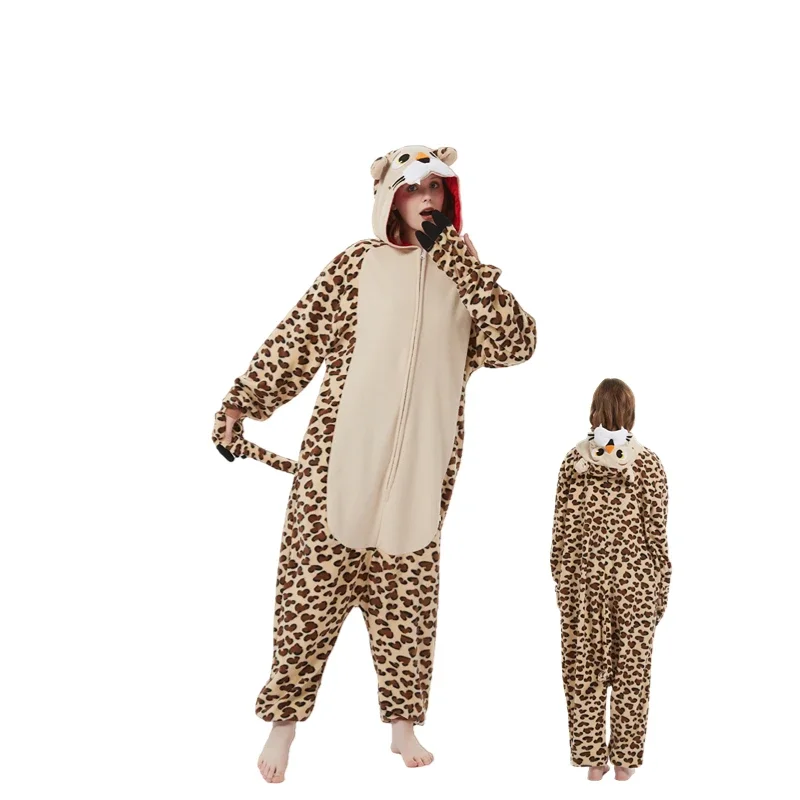 Cheetah Animal Zipper Léopard Onesies pour Hommes, Adultes, Dessin Animé, Sourire, Combinaison d'Hiver, Cosplay, Homewear, Costume, Pyjama Kigurumi