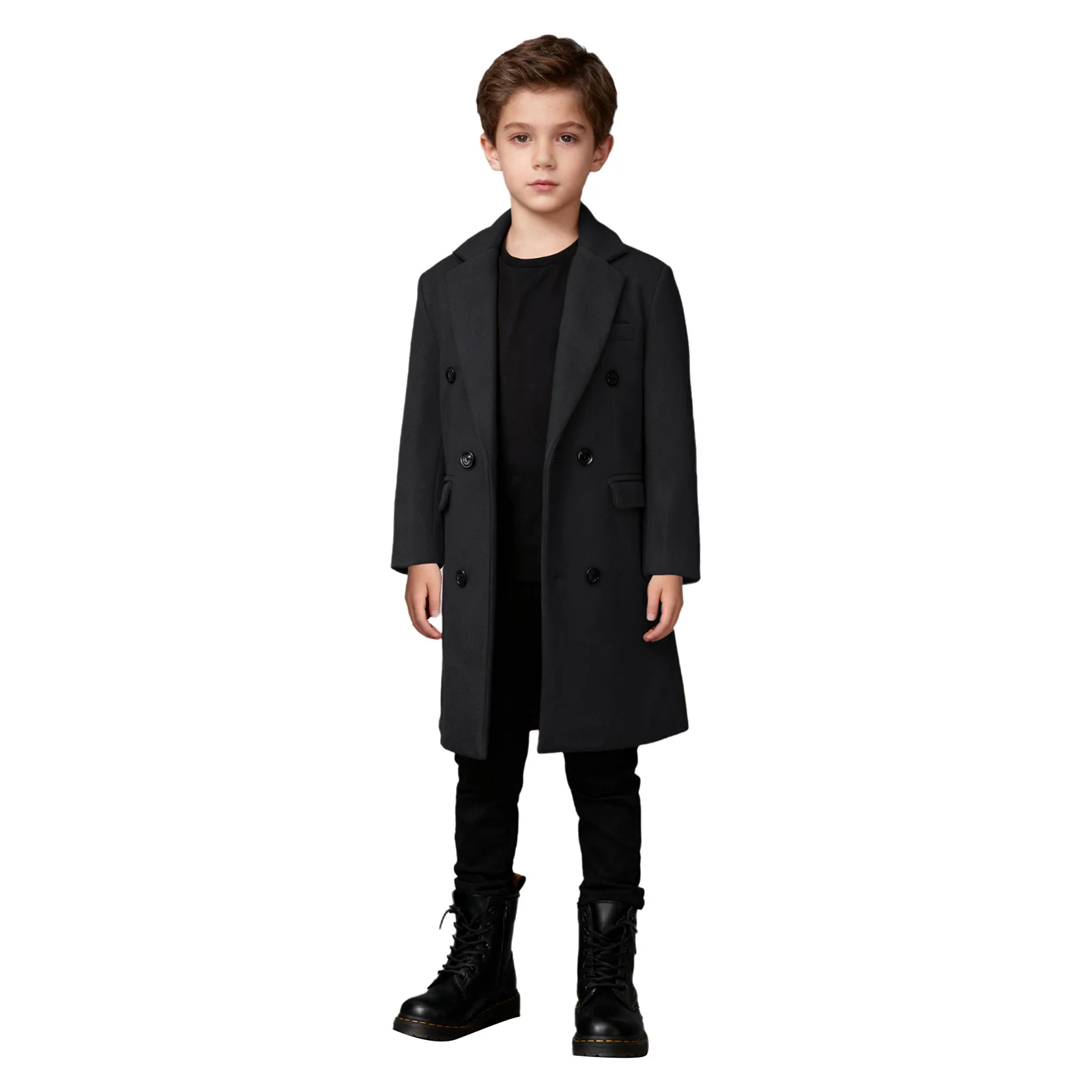 أطفال بنين معطف طويل دافئ الخريف والشتاء معطف مزدوج الصدر كم طويل يرتدى سترة طويلة أزياء حفلة عيد ميلاد