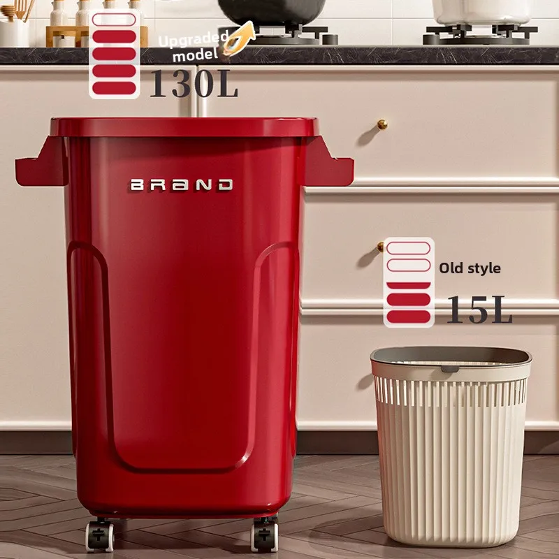 Large Capacity Kitchen Trash Can Wheeled Lid Easy Access No Bending Living Room Bathroom Compatible No Bending Required