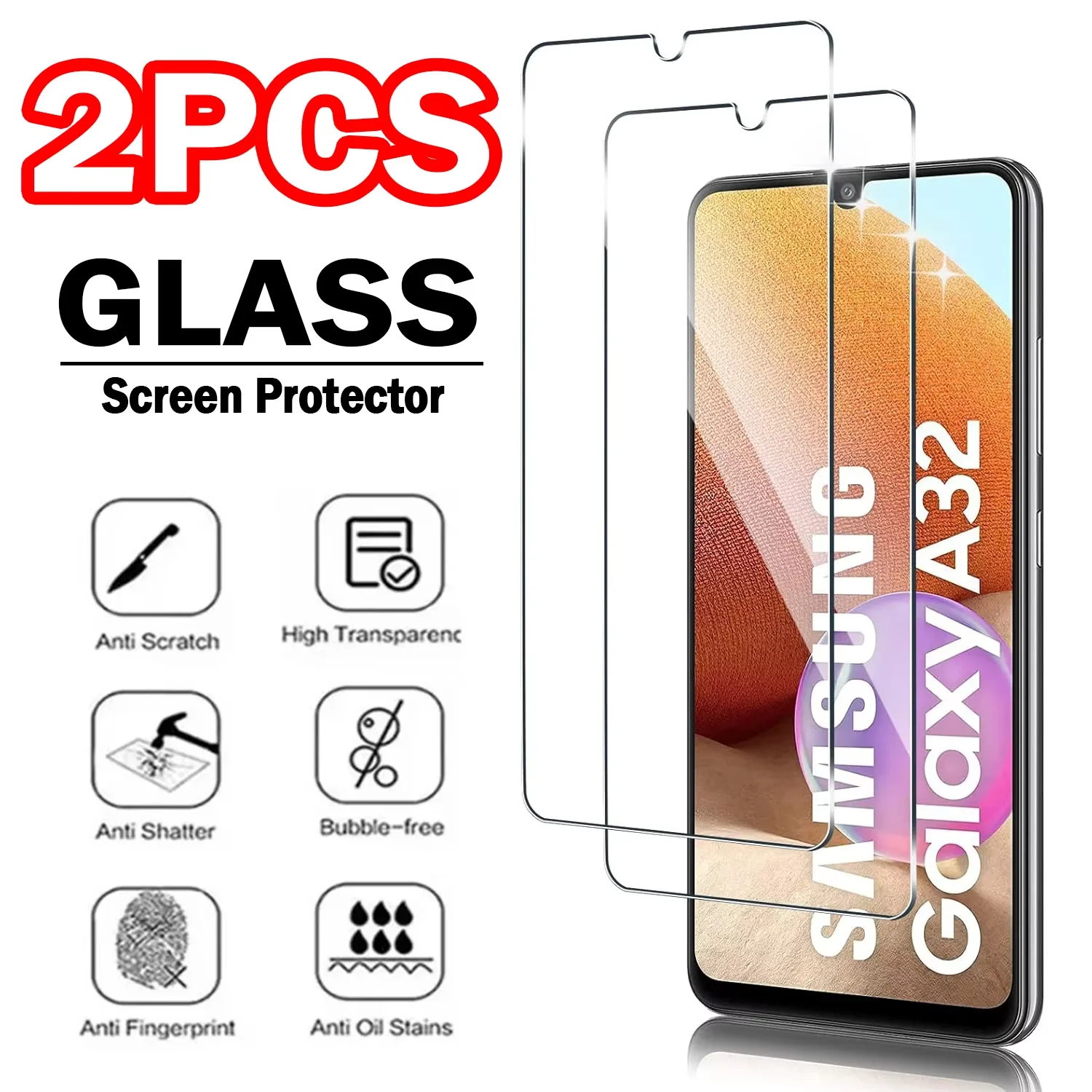 2PCS Tempered Glass…