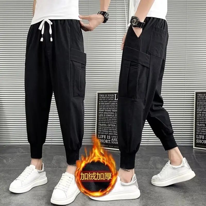 

Trendy Fleece-lined Harem Pants Men's Loose-fit Cargo Pants Casual Trousers For Men 2024 Autumn New Korean fashion causal Pants