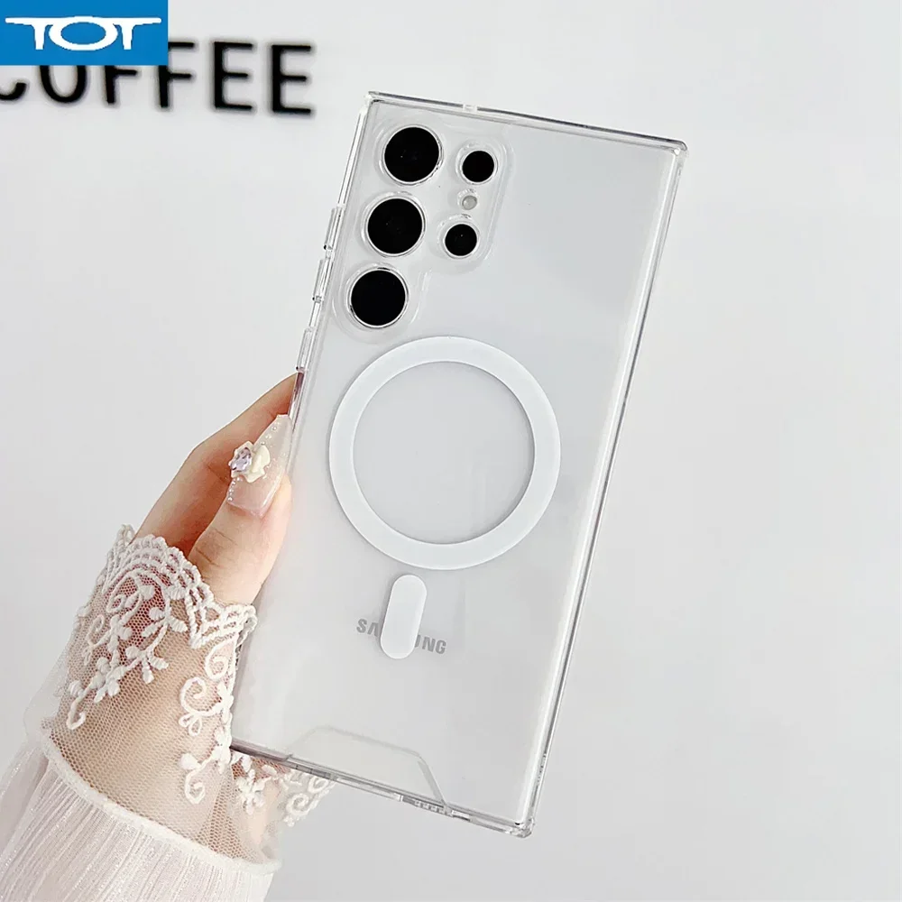 

Ультратонкий прозрачный чехол для телефона Magsafe для Samsung S25 S24 S23 Ultra FE S21 S22 S20 Plus с магнитной беспроводной зарядкой