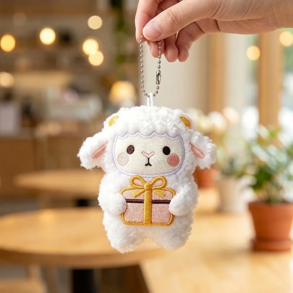 Chinese Zodiac Sheep Plush Keychain Soft Cartoon Fluffy Curly Sheep Keychain Multi Colors New Year Mascot Pendant