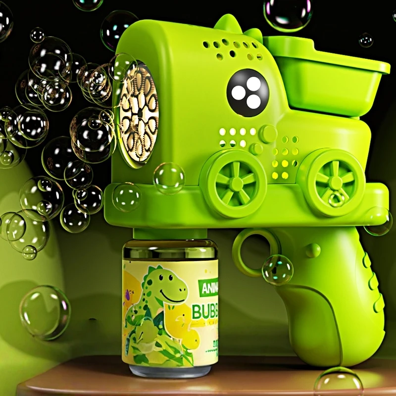 Lithium Battery Rechargeable Version Dinosaur Engineering Bubble Gun Bubble Blowing Machine Handheld Electric Fully Automatic Engineering Bubble Machine Toy