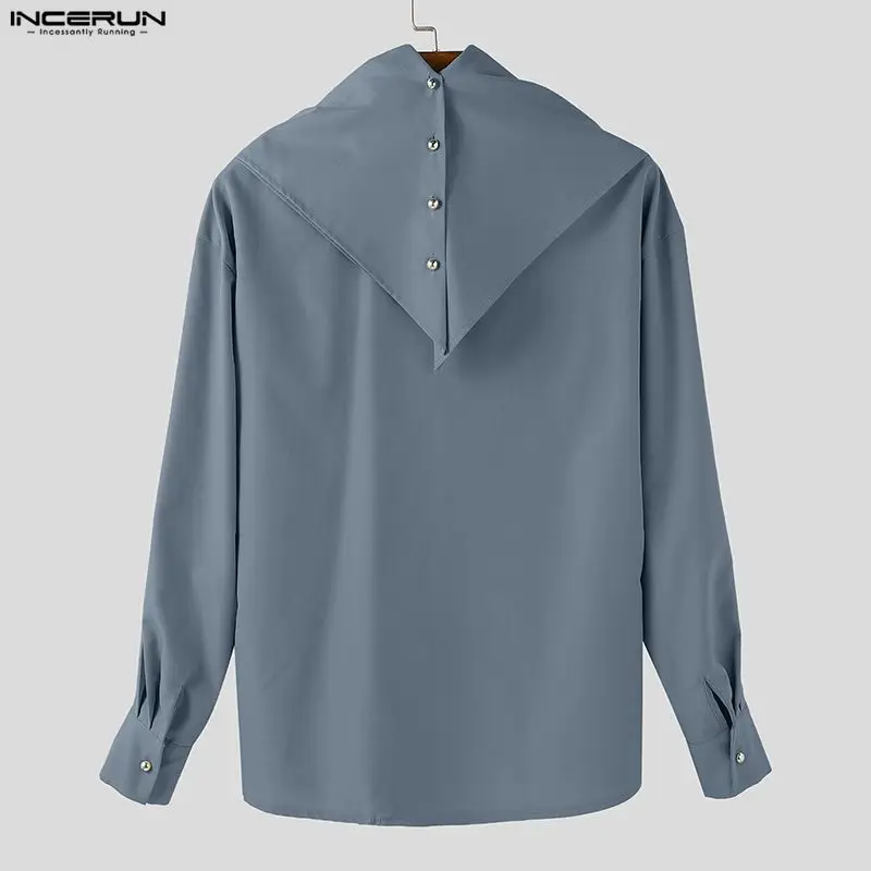 INCERUN الرجال قميص الصلبة وشاح طويل الأكمام ملابس الرجال غير رسمية فضفاضة ربيع الخريف الشارع الشهير بلوزات على الموضة الذكور القمصان S-5XL #6