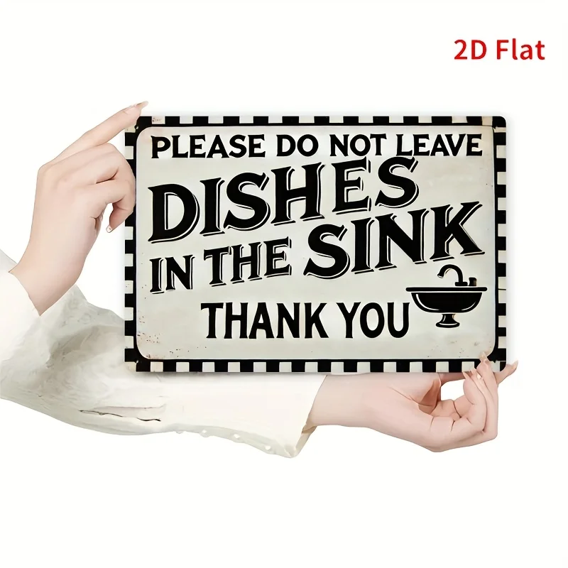 One 2D flat-printed rectangular iron decorative signboard with a kitchen hygiene theme, disposable upon use.