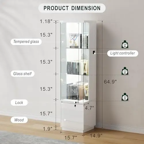 Lockable Curio Display Cabinet with Glass Door,65